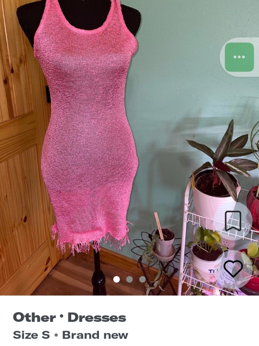 Pink Knit Tank Dress with Frayed Hem